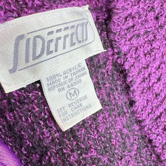 VTG Sideffects Sweater Womens Medium Purple Acrylic Duster Open Cardigan Pockets - Picture 2 of 7